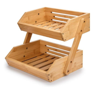 2-Tier Bamboo Fruit Basket Bowl Holder, Bread Vegetables Storage Stand for Kitchen Countertop