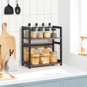 Spice Rack OFS046B01, 2 Tier Storage Rack, Desktop Organiser, Bamboo Frame